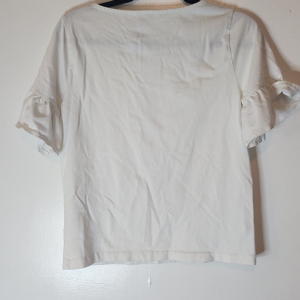 J. Crew Cream Ruffle Sleeve Tee - Picture 6 of 8